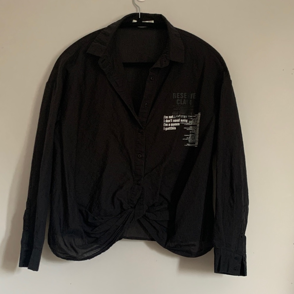 UCHUU Montreal Black Button-Up Shirt with Text Design